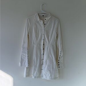 Free People White Button-Up Long Sleeve Dress